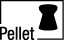 Schwarzes Diabolo-Luftgewehrgeschoss-Symbol mit Aufschrift „Pellet“ in schwarzem Rahmen auf weißem Hintergrund, symbolisiert Luftdruckmunition.