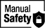 Schwarz-weißes Icon mit dem Text „Manual Safety“ und einem Schildsymbol mit Vorhängeschloss, steht für manuelle Sicherungsfunktion bei Produkten.